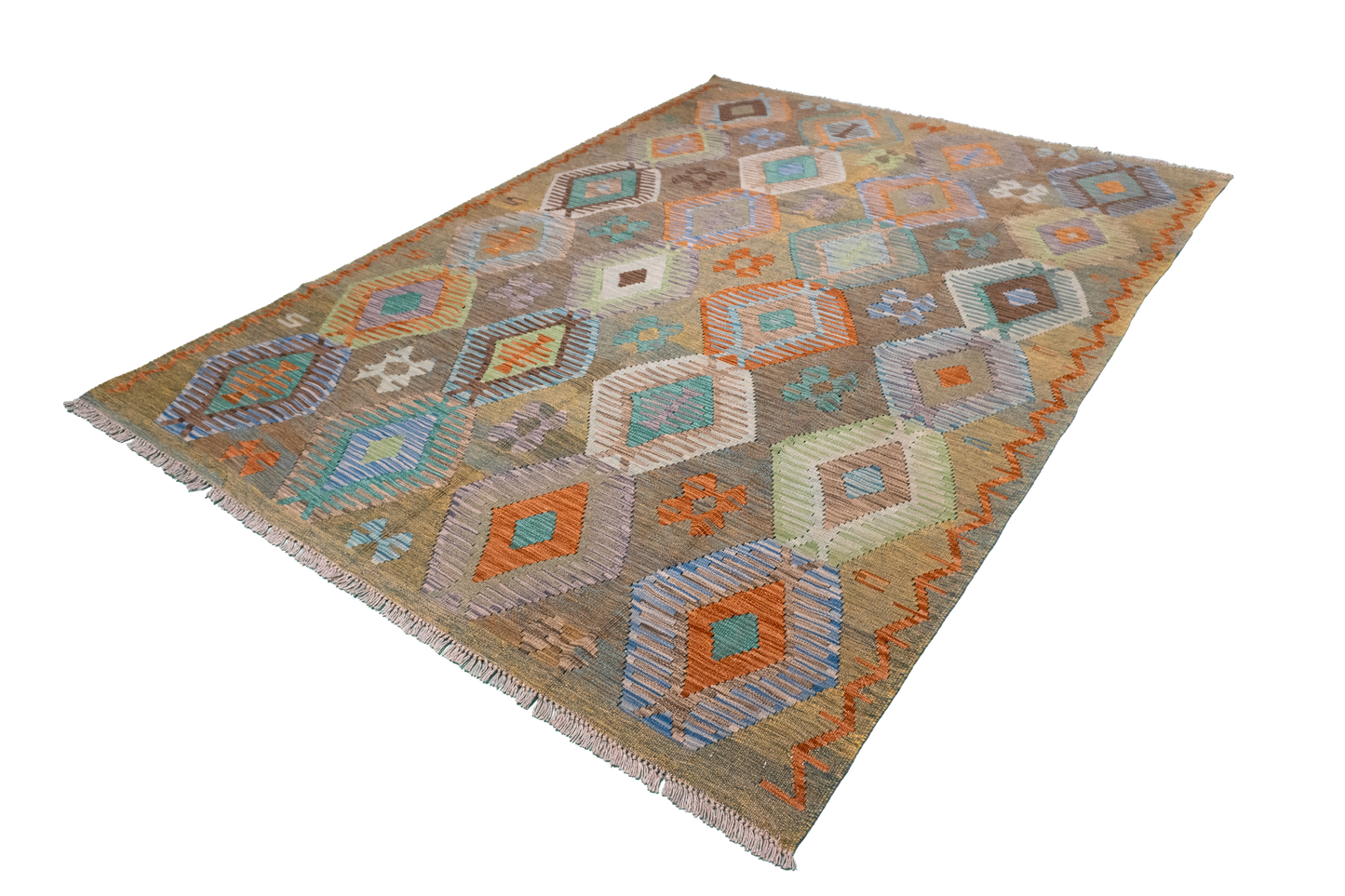 W 5.9 L 8.1 Kilim 100% Wool Hand-Woven All-Over Design - 63955
