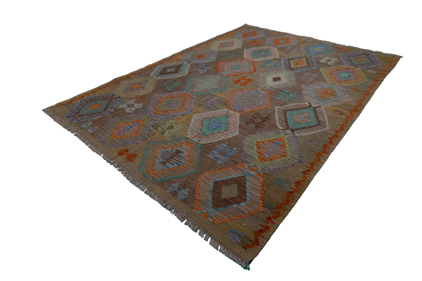 W 5.9 L 8.1 Kilim 100% Wool Hand-Woven All-Over Design - 63955