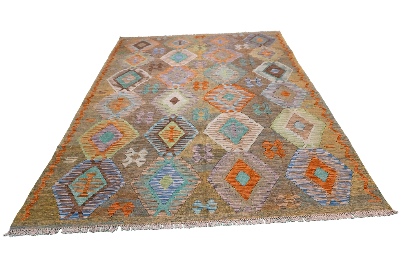 W 5.9 L 8.1 Kilim 100% Wool Hand-Woven All-Over Design - 63955