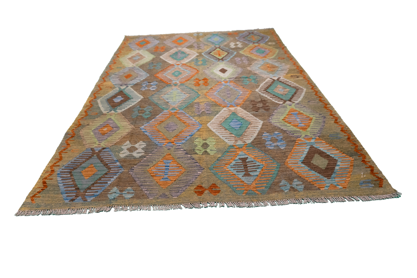 W 5.9 L 8.1 Kilim 100% Wool Hand-Woven All-Over Design - 63955