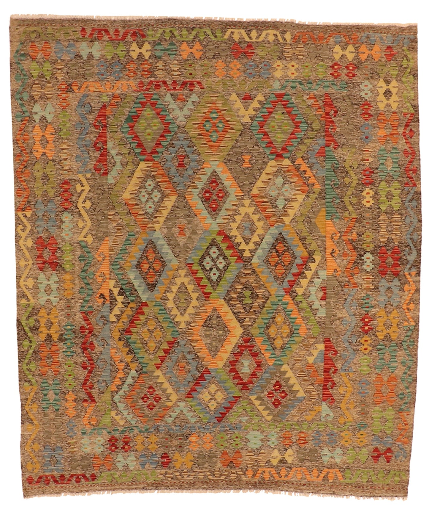 7x10 - Kilim Fine/Wool Geometric Rectangle - Hand Knotted Rug