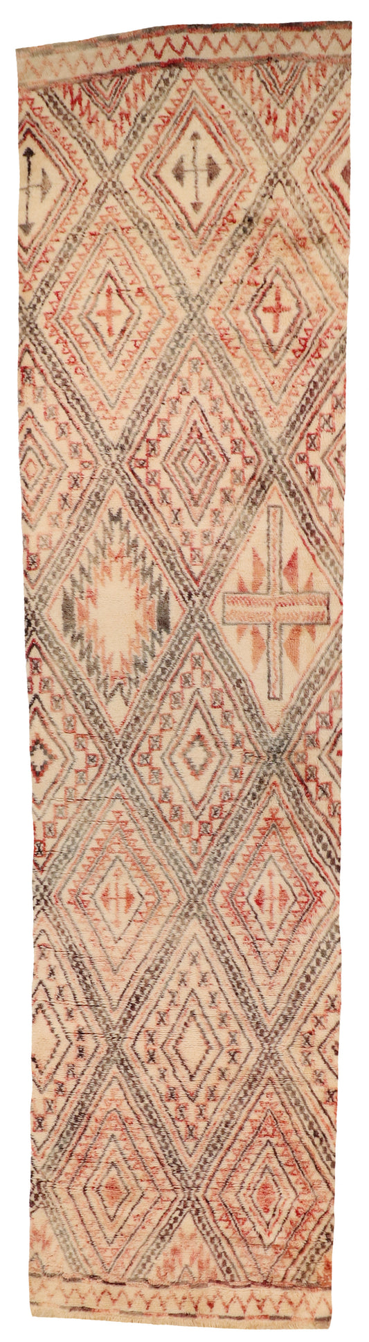 W 4 L 16.1 Moroccan Runner 100% Wool Hand-Woven All Over Design - 63997