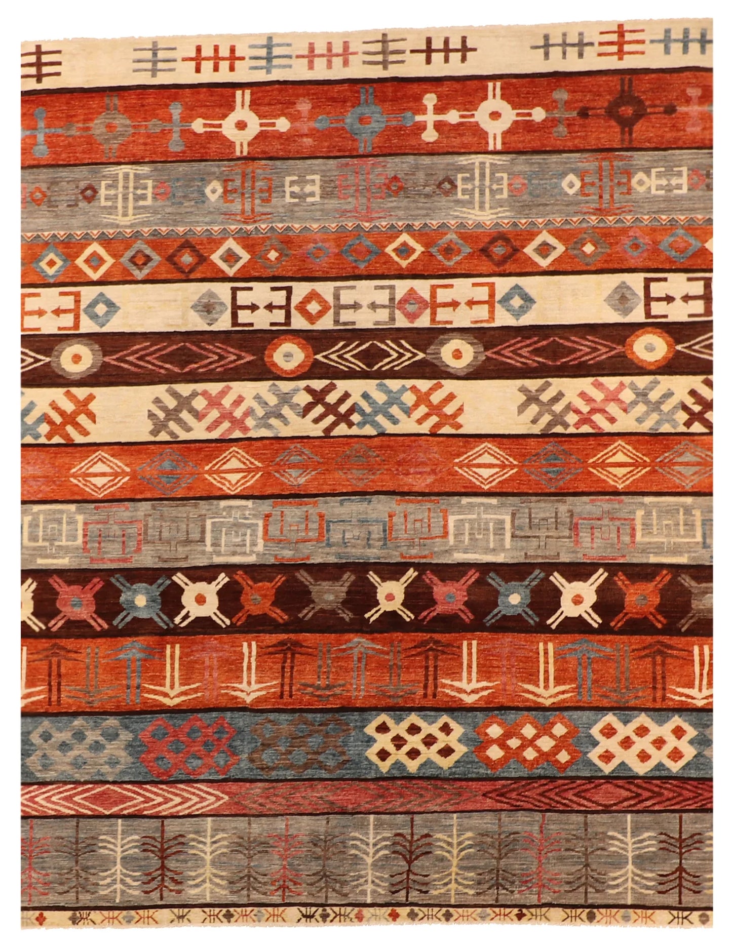 W 7.8 - L 9.7 - Mountain Modern Wool Western Rectangle - Finest Hand-Knotted Quality Wool - 64048