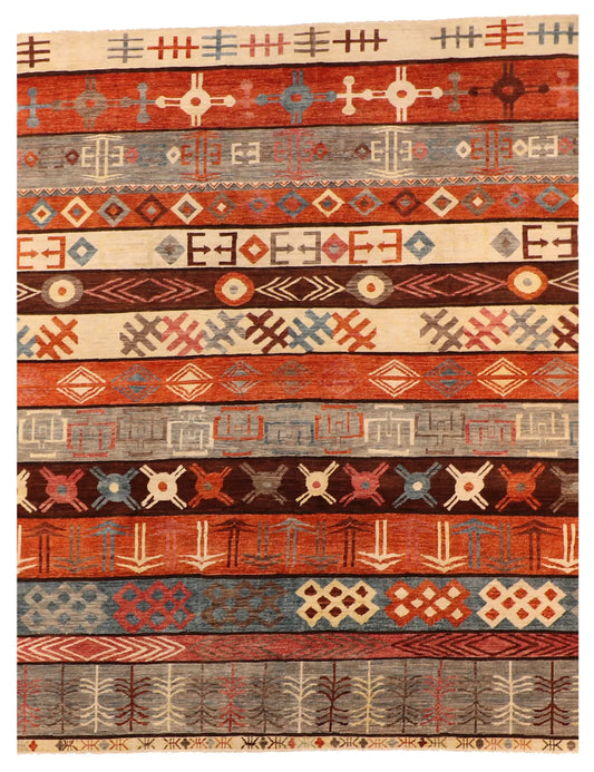 W 7.8 - L 9.7 - Mountain Modern Wool Western Rectangle - Finest Hand-Knotted Quality Wool - 64048