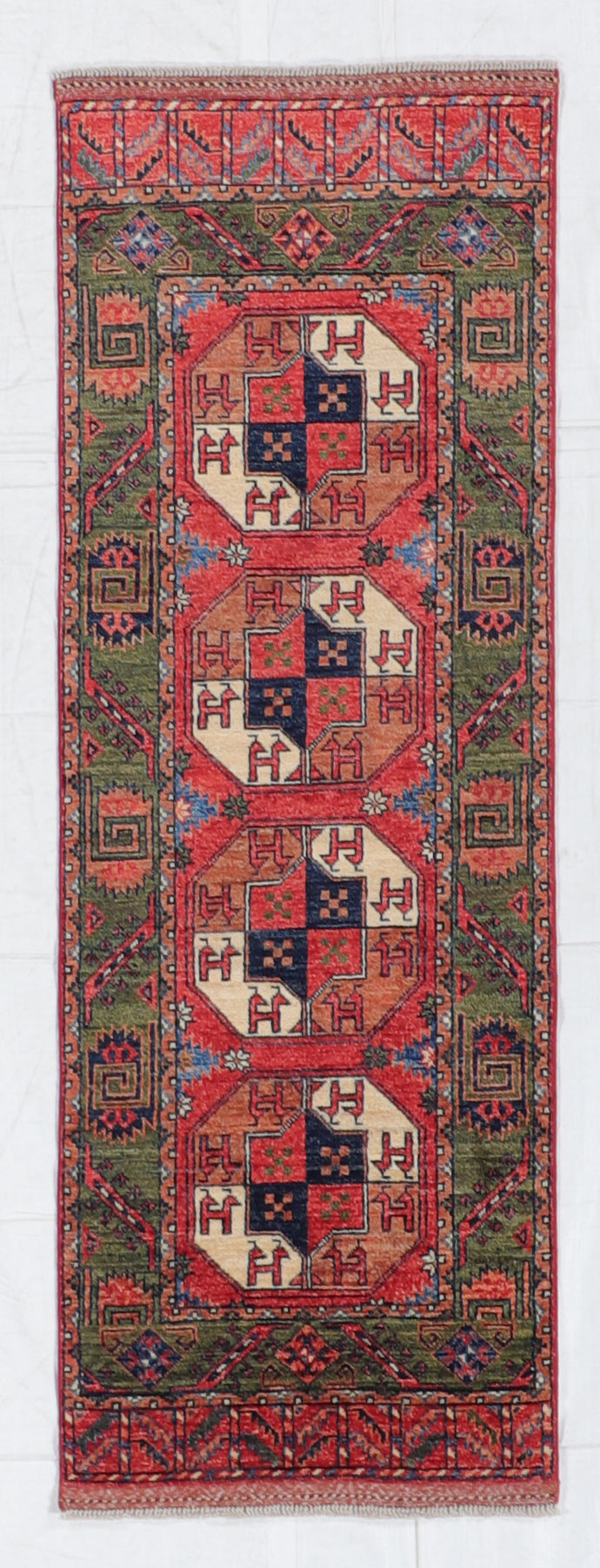 W 2.5 L 7 Turkaman Runner 100% Wool Handmade All Over Design - 64210
