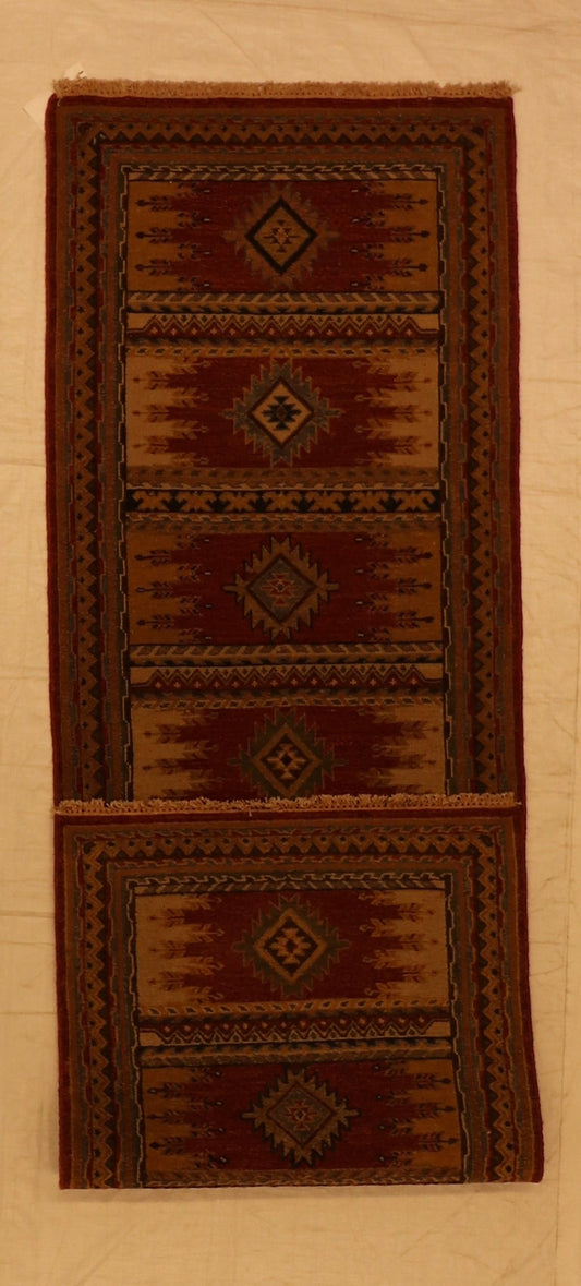 Runner - Karajeh Fine/Wool Geometric Rectangle - Hand Knotted Rug