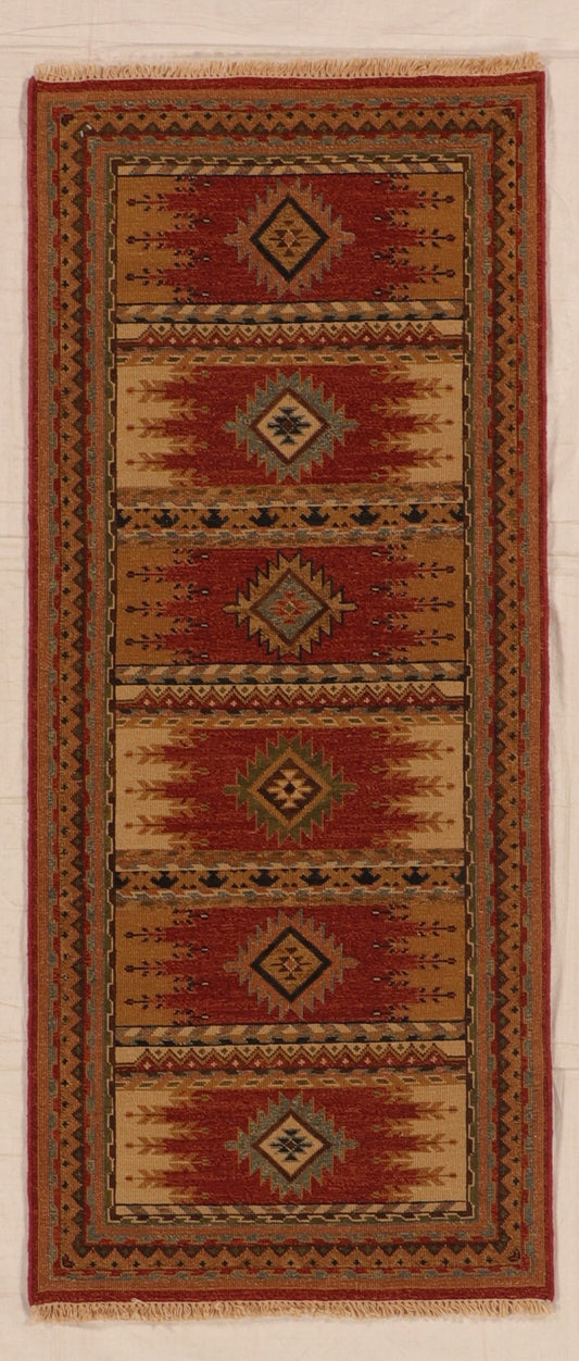 Runner - Kilim Fine Wool Geometric Rectangle - Hand Knotted Rug
