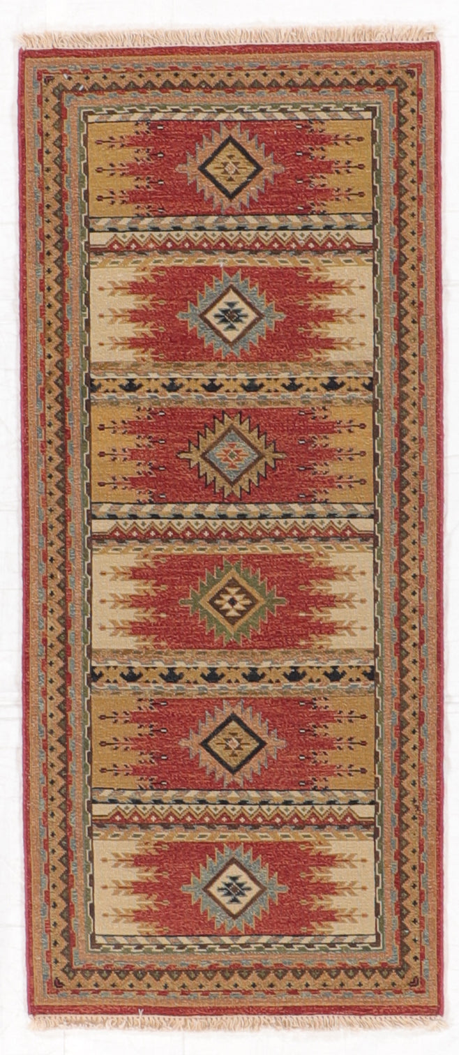 2.7 x 5.11 Runner - Karajeh Wool Geometric Rectangle - Hand Knotted Rug