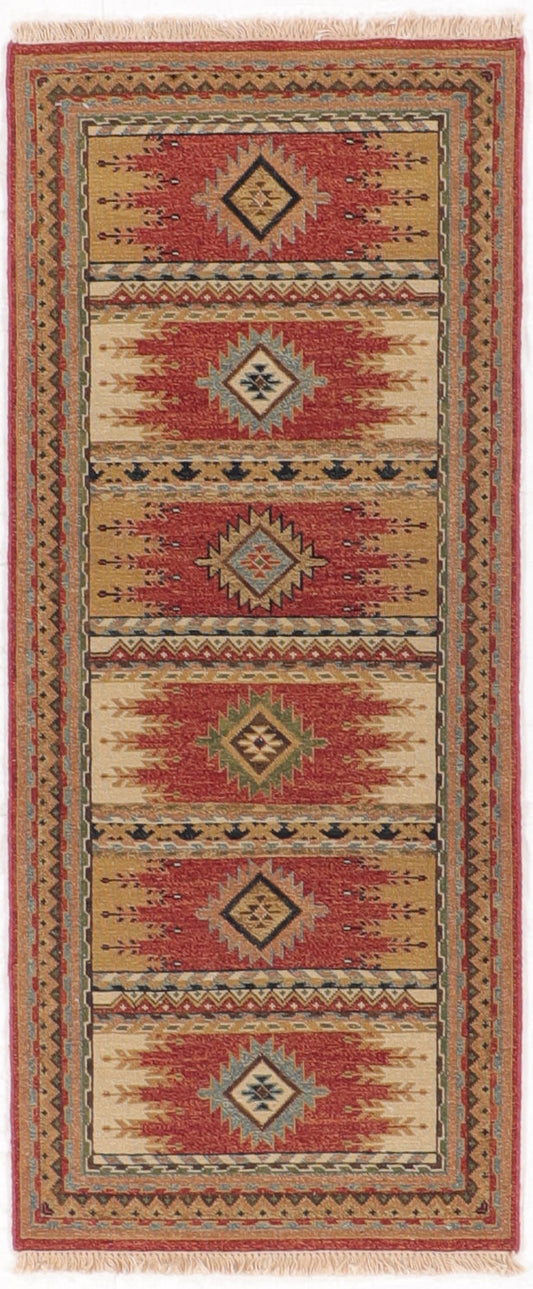 2.6x5.11 Runner - Karajeh Wool Geometric Rectangle - Hand Knotted Rug