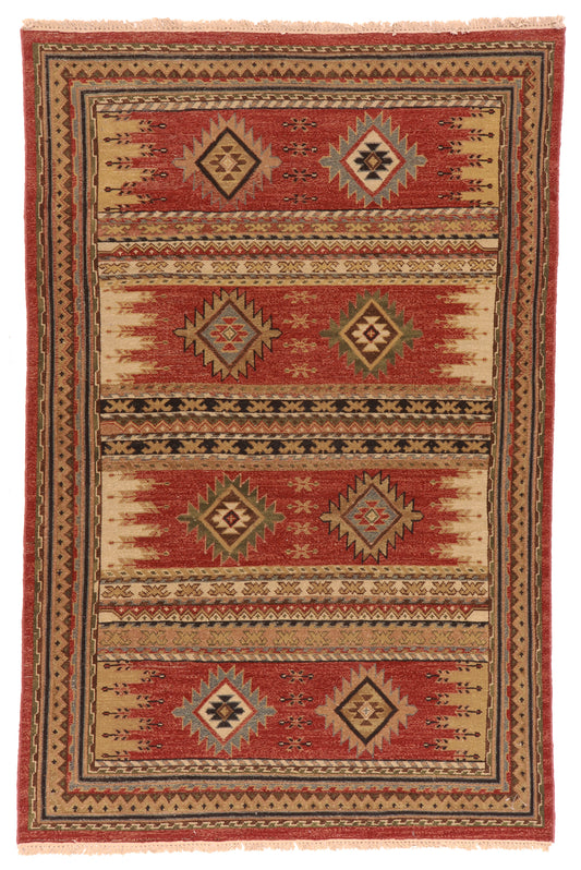 3x5 - Karajeh Fine/Wool Geometric Rectangle - Hand Knotted Rug