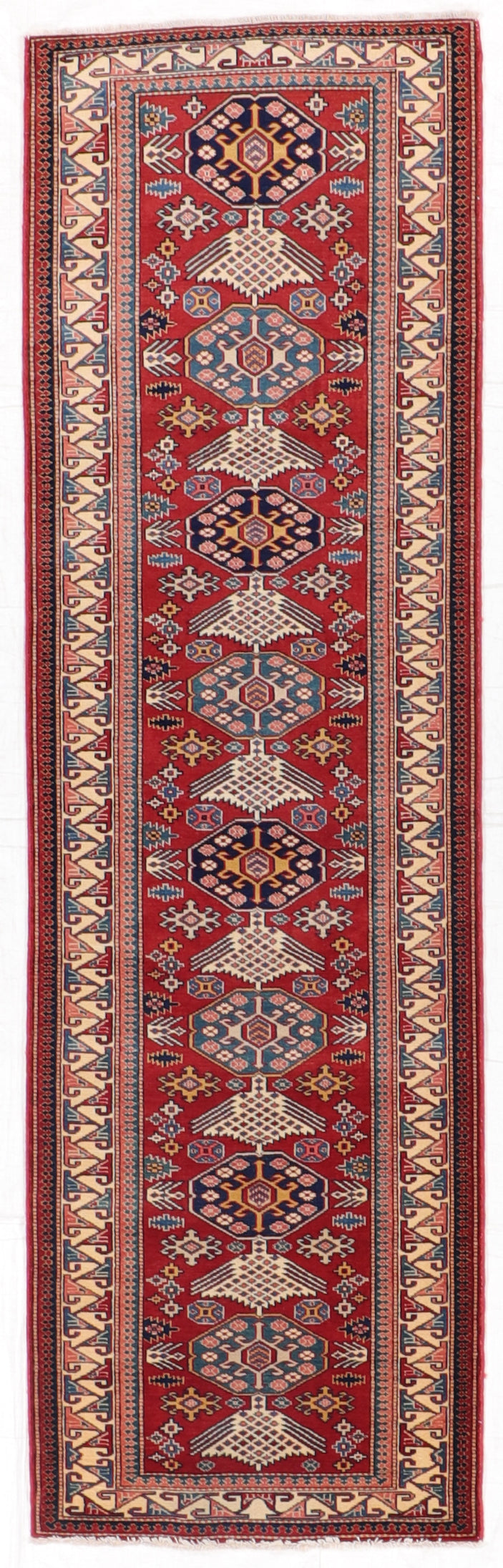 2.9 x 9.1 Runner - Kazak Fine Geometric Rectangle - Hand Knotted Rug