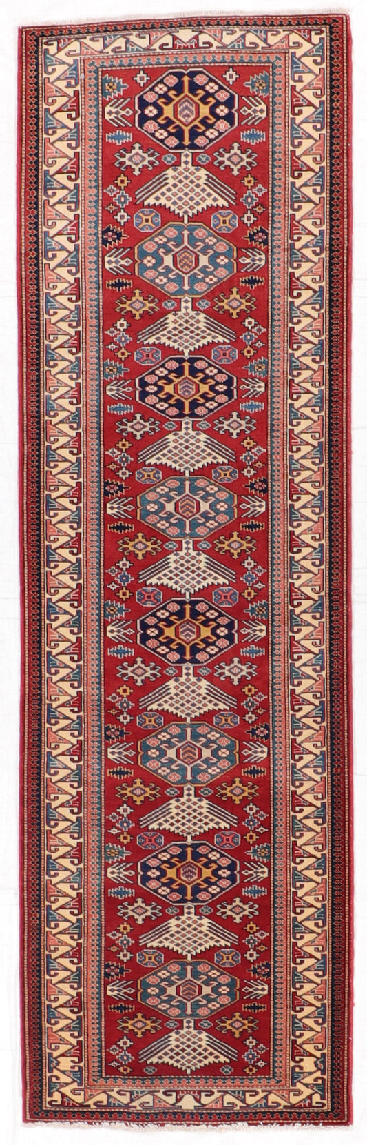 2.9 x 9.1 Runner - Kazak Fine Geometric Rectangle - Hand Knotted Rug
