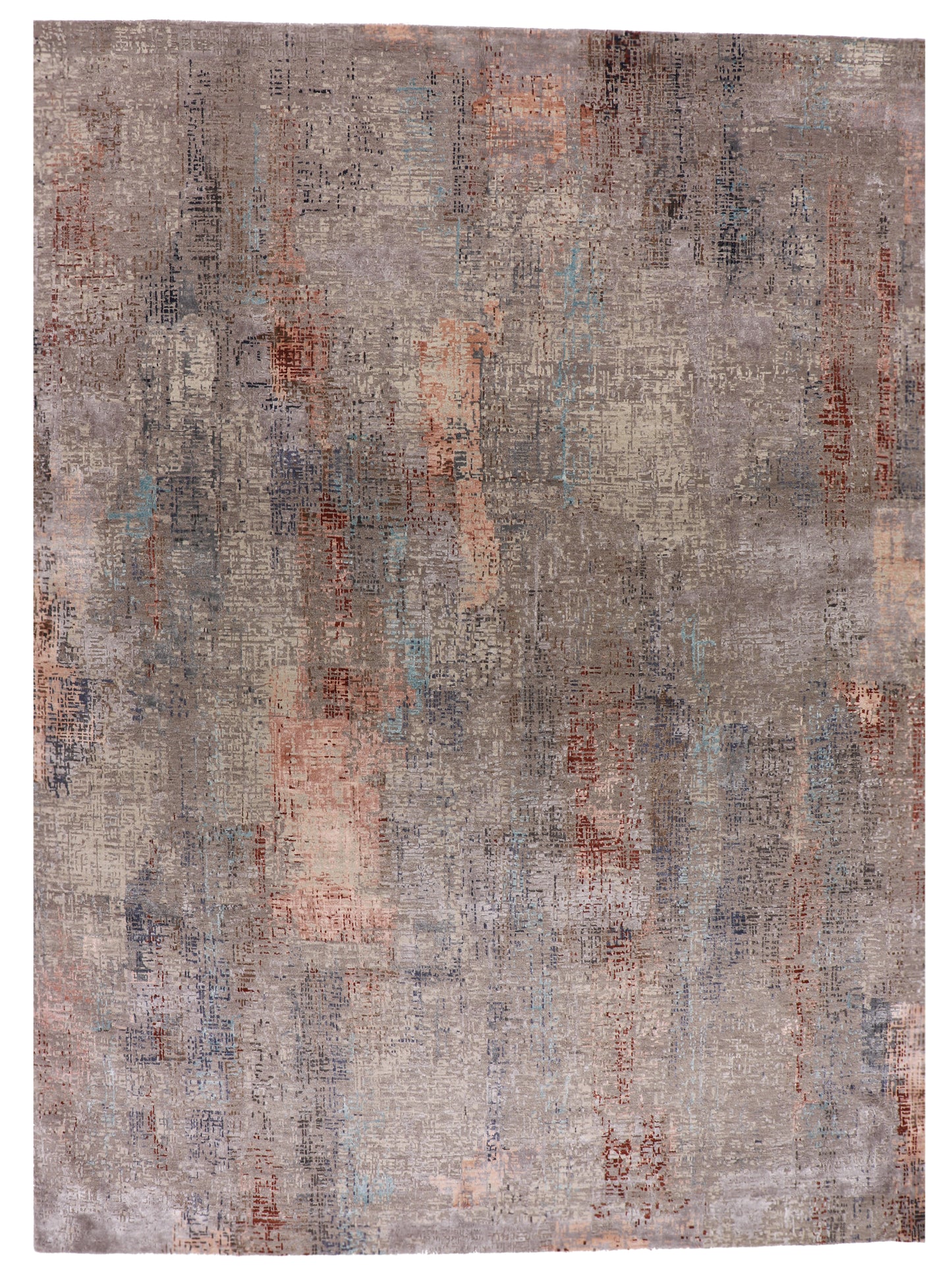 W 9 L 12 Modern Silk And Wool Blend Hand-Woven All Over Design - 64998