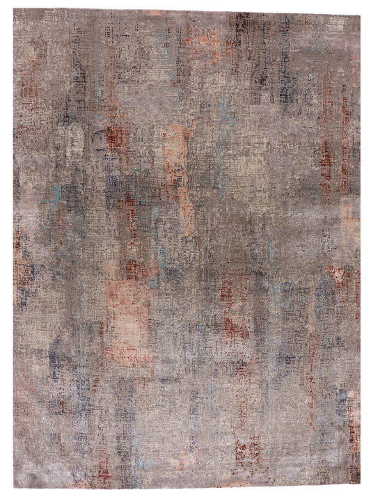 W 9 L 12 Modern Silk And Wool Blend Hand-Woven All Over Design - 64998