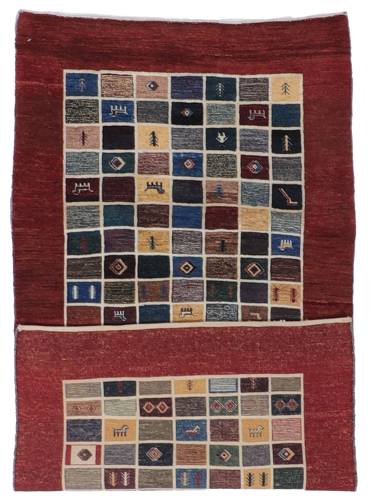 W 3.4 L 6.5 Gabbeh 100% Wool Hand-Woven All Over Design - 65307