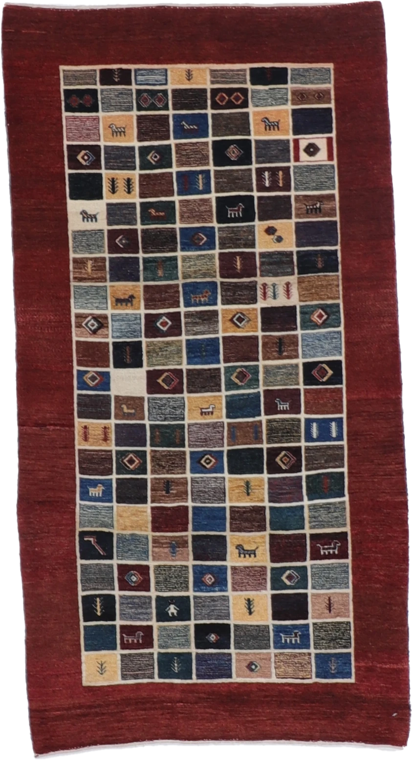 W 3.4 L 6.5 Gabbeh 100% Wool Hand-Woven All Over Design - 65307