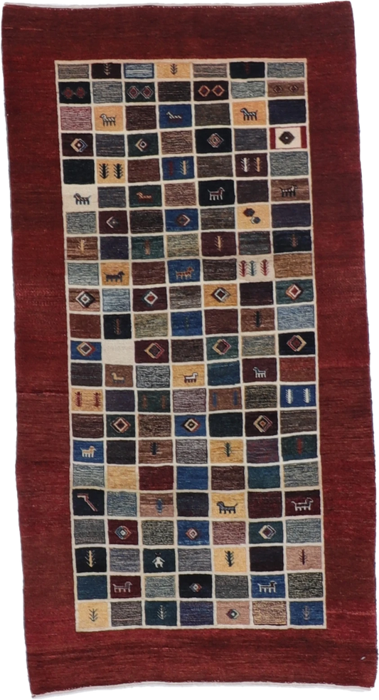 W 3.4 L 6.5 Gabbeh 100% Wool Hand-Woven All Over Design - 65307