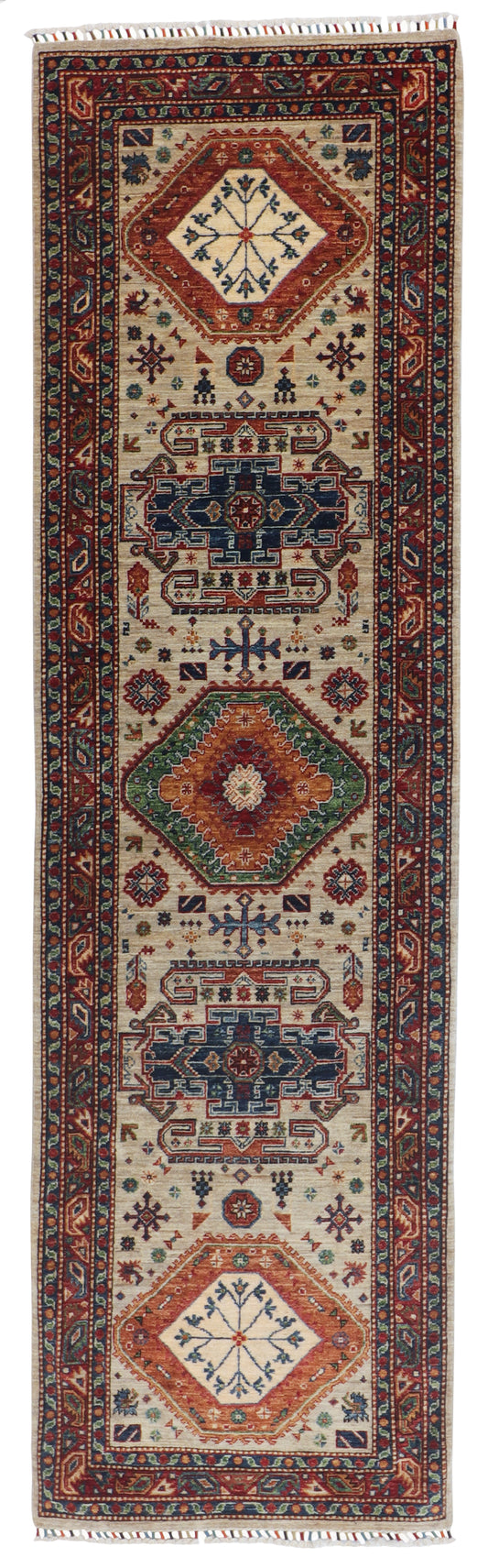 W 2.9 L 9.8 Heriz Runner 100% Wool Hand-Woven All Over Design - 65336