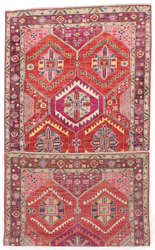 4.3x9.11 Wide Runner  - Hamadan Fine/Wool Geometric Rectangle - Hand Knotted Rug