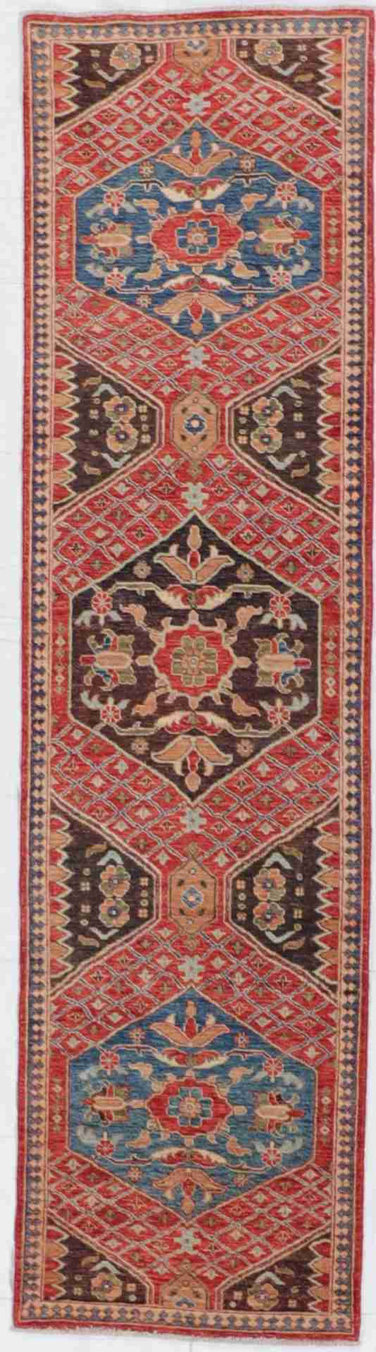 W 2.6 L 9.7 Karajeh Runner 100% Wool Hand-Woven All Over Design - 65409