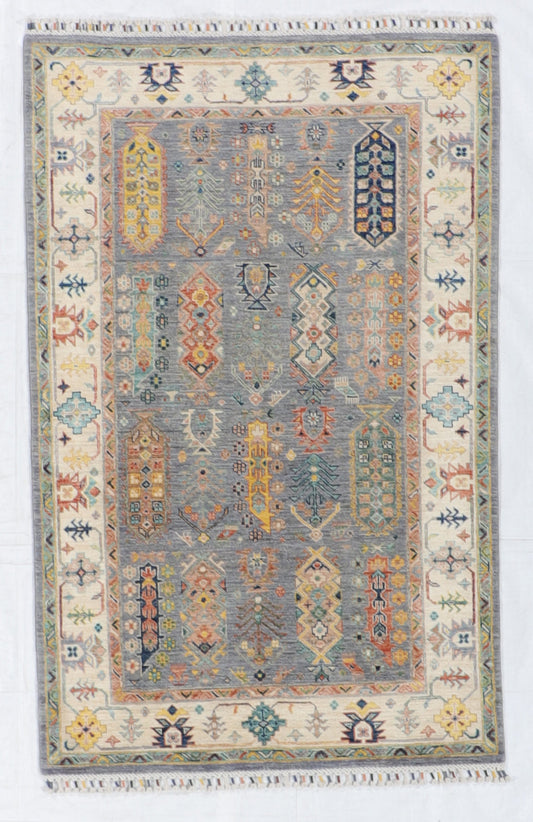 4x6 - Seneh Fine Wool All Over Rectangle - Hand Knotted Rug