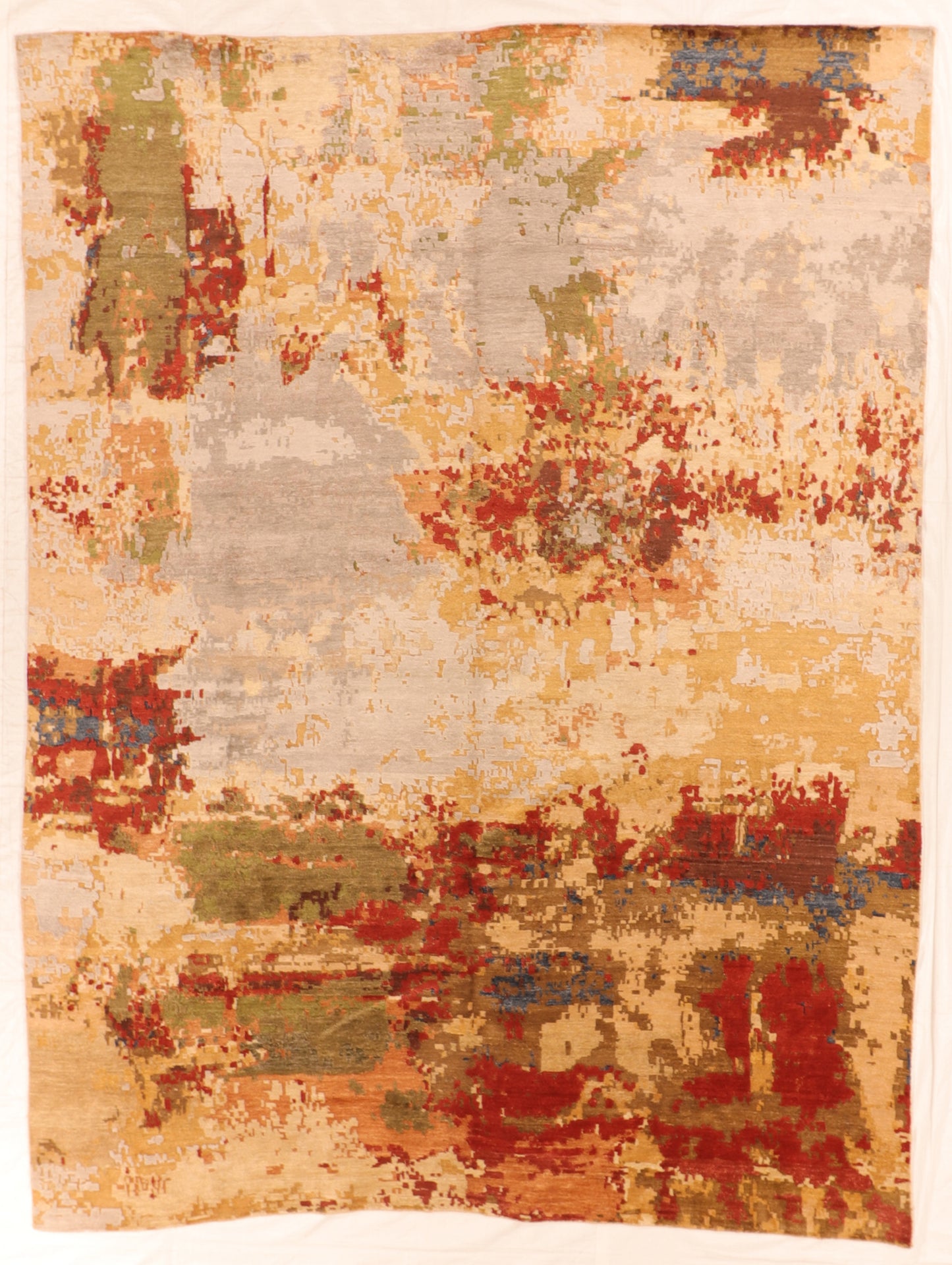 W 9 L 12 Modern Wool And Silk Blend Hand-Woven All Over Design - 65506