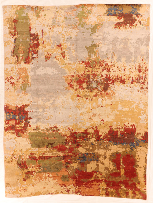 W 9 L 12 Modern Wool And Silk Blend Hand-Woven All Over Design - 65506