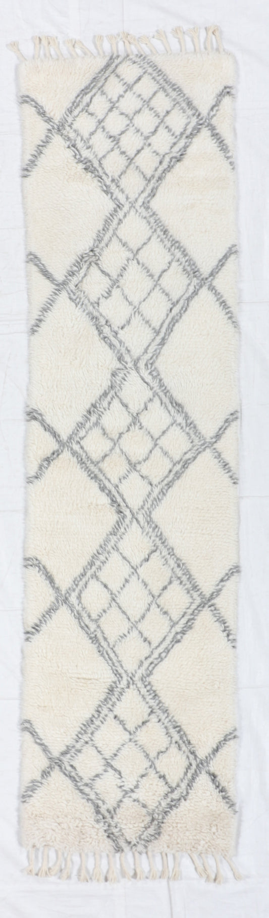 W 2.7 L 10.2 Moroccan Runner 100% Wool Hand-Woven All Over Design - 65982
