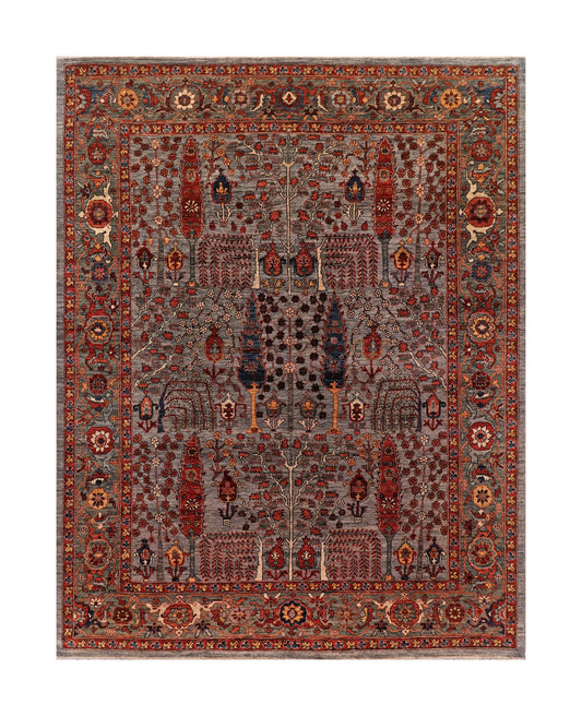 W 7.9 - L 9.11 - Tree of Life Wool Transitional Rectangle - Finest Hand-Knotted Quality Wool - 66040