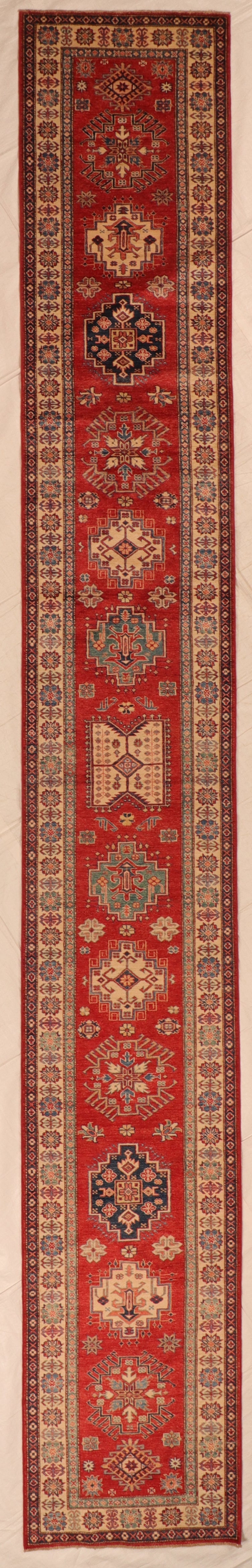 2.9 x 19.8 Runner - Kazak Fine Geometric Rectangle - Hand Knotted Rug