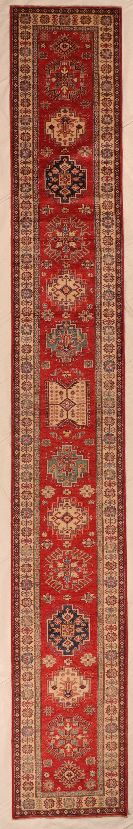 2.9 x 19.8 Runner - Kazak Fine Geometric Rectangle - Hand Knotted Rug