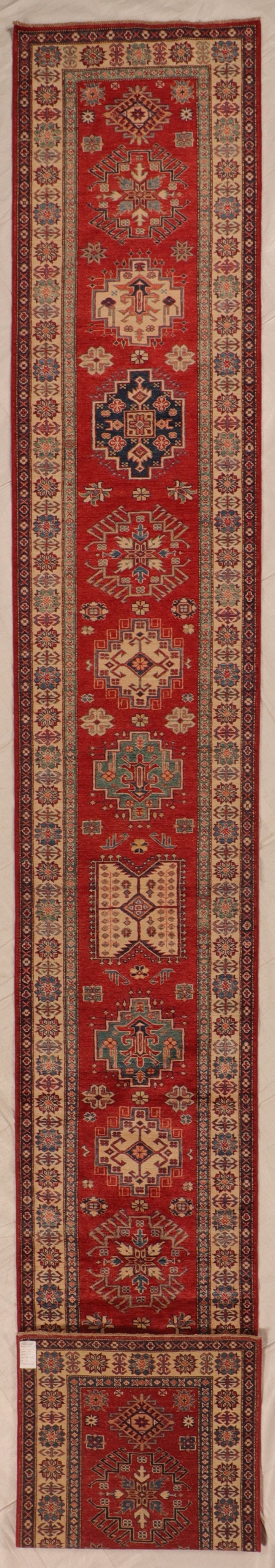 2.9 x 19.8 Runner - Kazak Fine Geometric Rectangle - Hand Knotted Rug