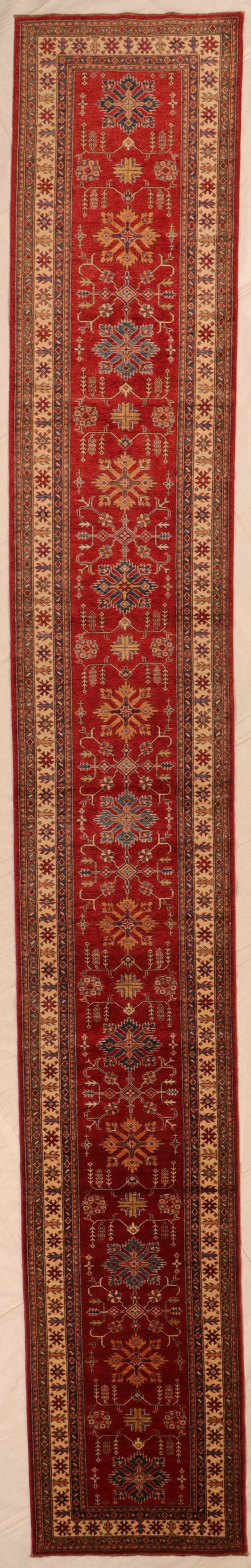 Runner - Karajeh Wool Geometric Rectangle - Hand Knotted Rug
