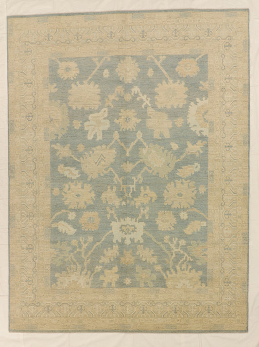 Mahal Rug – 9′1″ × 12′5″ – Handwoven Wool – Soft Blue, Ivory, and Sand – A refined Mahal with airy florals