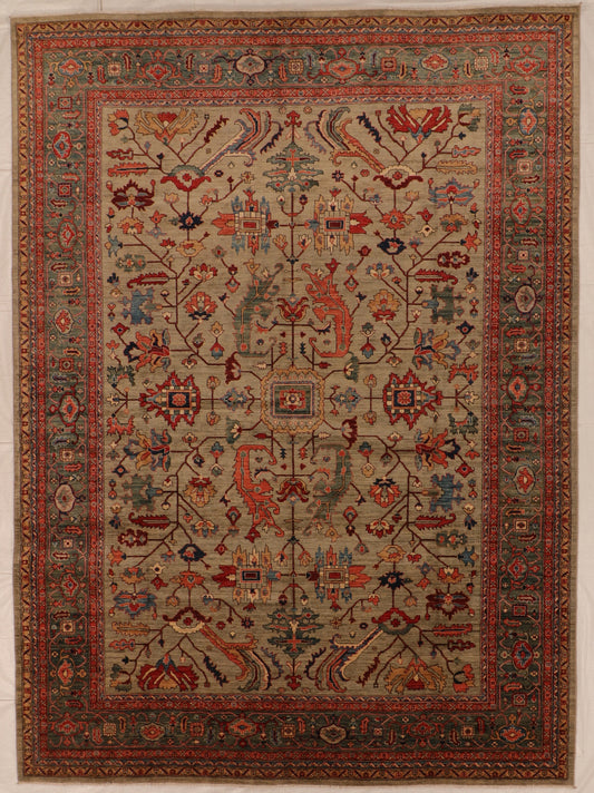 W 10.1 L 13.9 Serapie 100% Wool Hand-Woven All Over Design - 66167