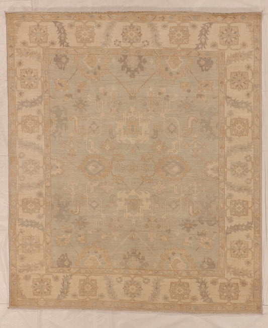 W 8.1 L 9.7 Silky Oushak 100% Wool Handmade All Over Design - 66170