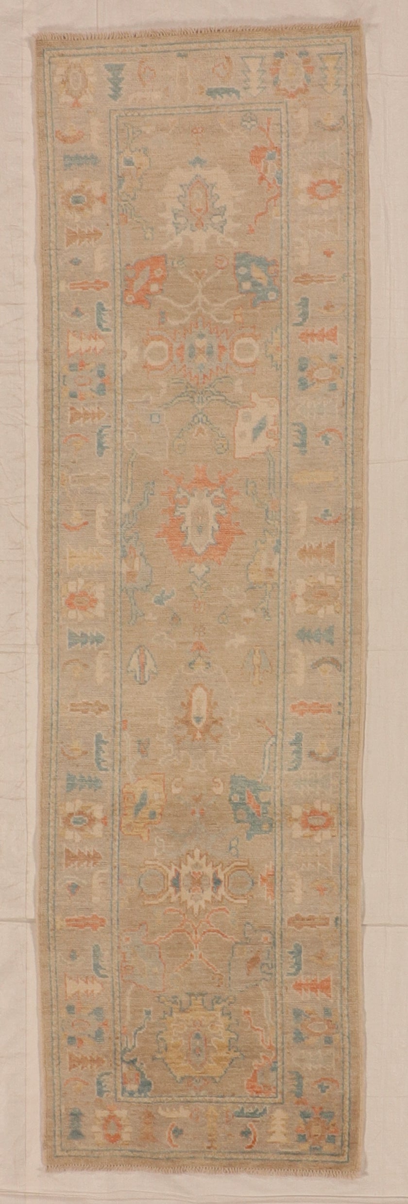 W 2.10 L 9.11 Oushak Runner 100% Wool Hand-Woven All Over Design - 66195