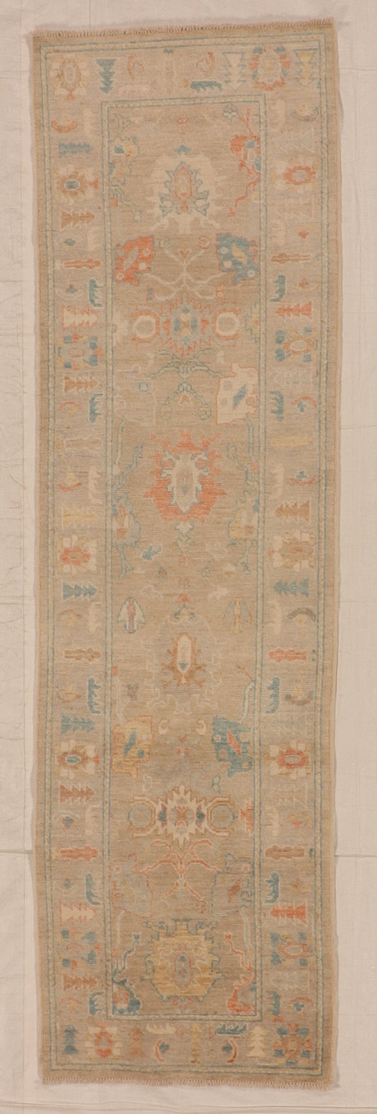 W 2.10 L 9.11 Oushak Runner 100% Wool Hand-Woven All Over Design - 66195