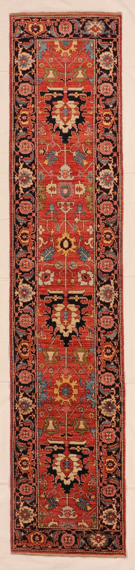 W 2.8 L 12.8 Heriz Runner 100% Wool Hand-Woven All Over Design - 66220