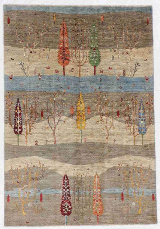 W 5.7 - L 8 - Tree of Life Fine/Wool All Over Rectangle - Finest Hand-Knotted Quality Wool - 66259