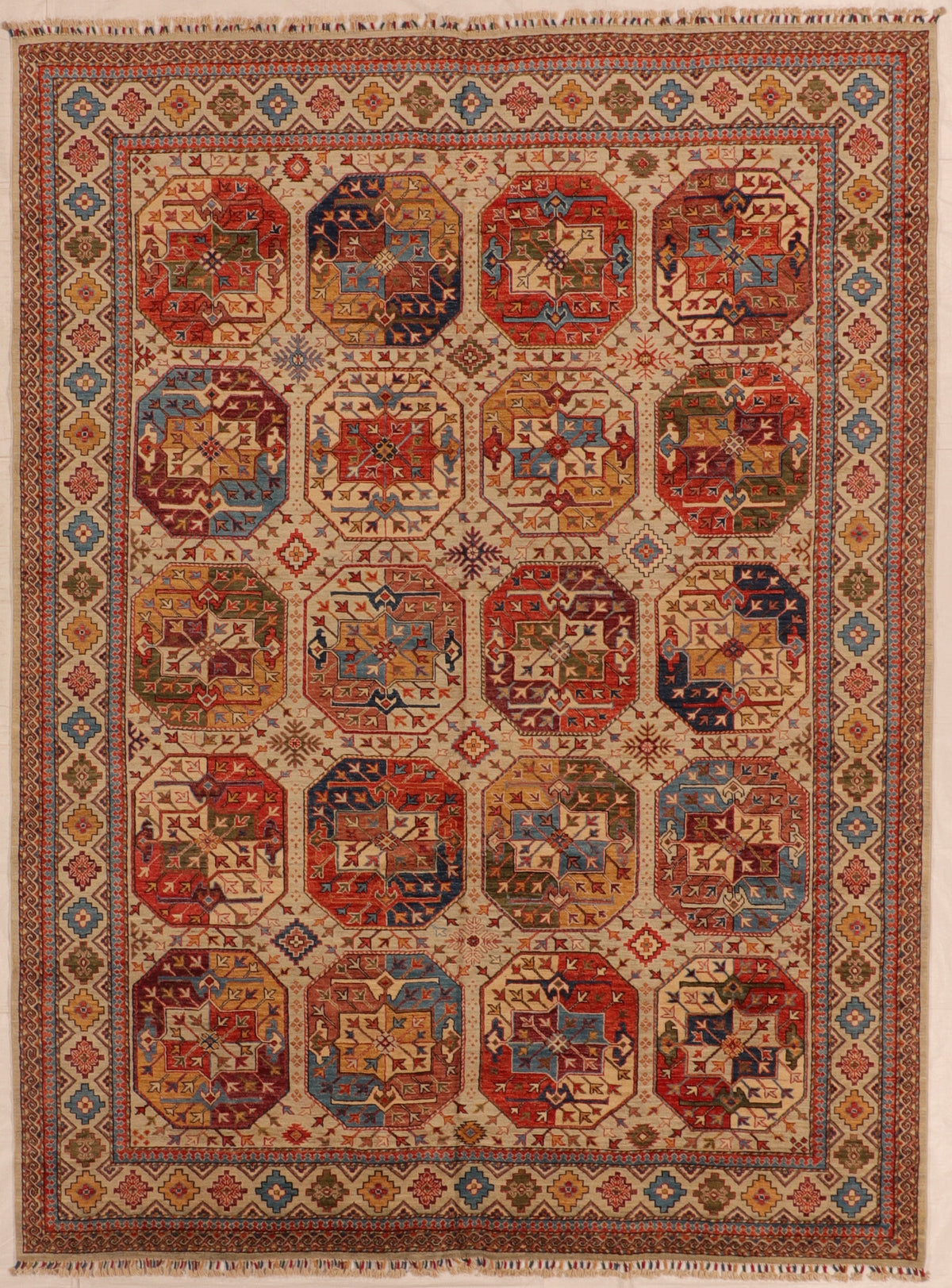 W 8.2 L 11 Turkman 100% Wool Hand-Woven All Over Design - 66273