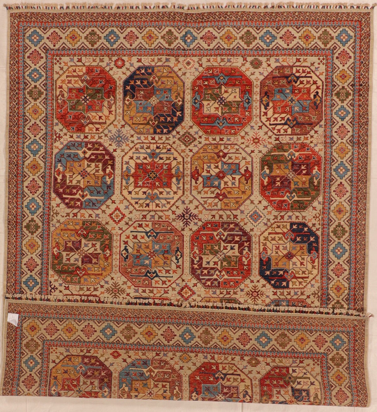 W 8.2 L 11 Turkman 100% Wool Hand-Woven All Over Design - 66273