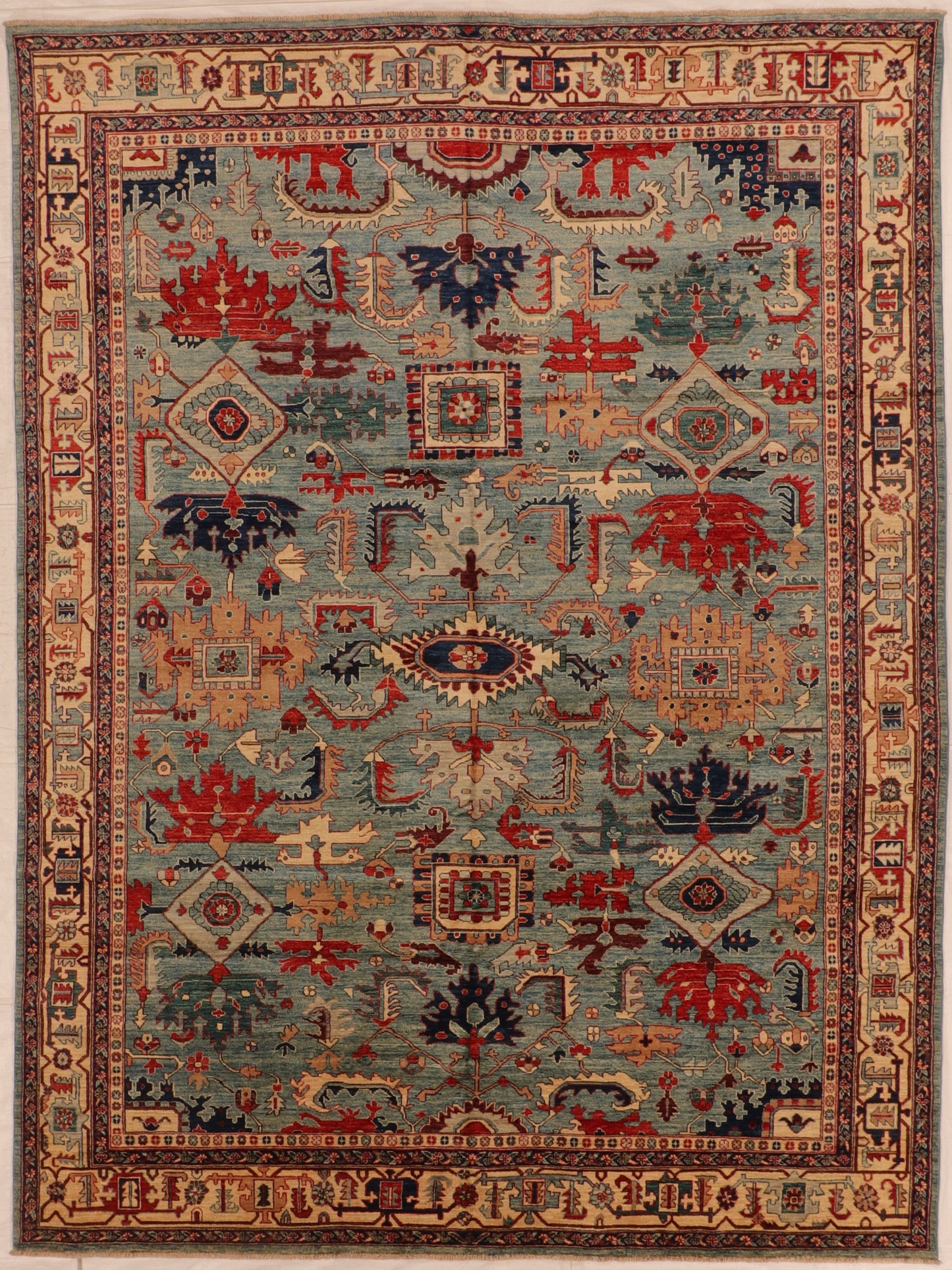 W 9.2 L 12.2 Serapie 100% Wool Hand-Woven All Over Design - 66274