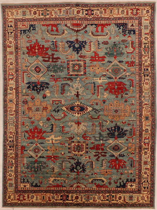 W 9.2 L 12.2 Serapie 100% Wool Hand-Woven All Over Design - 66274