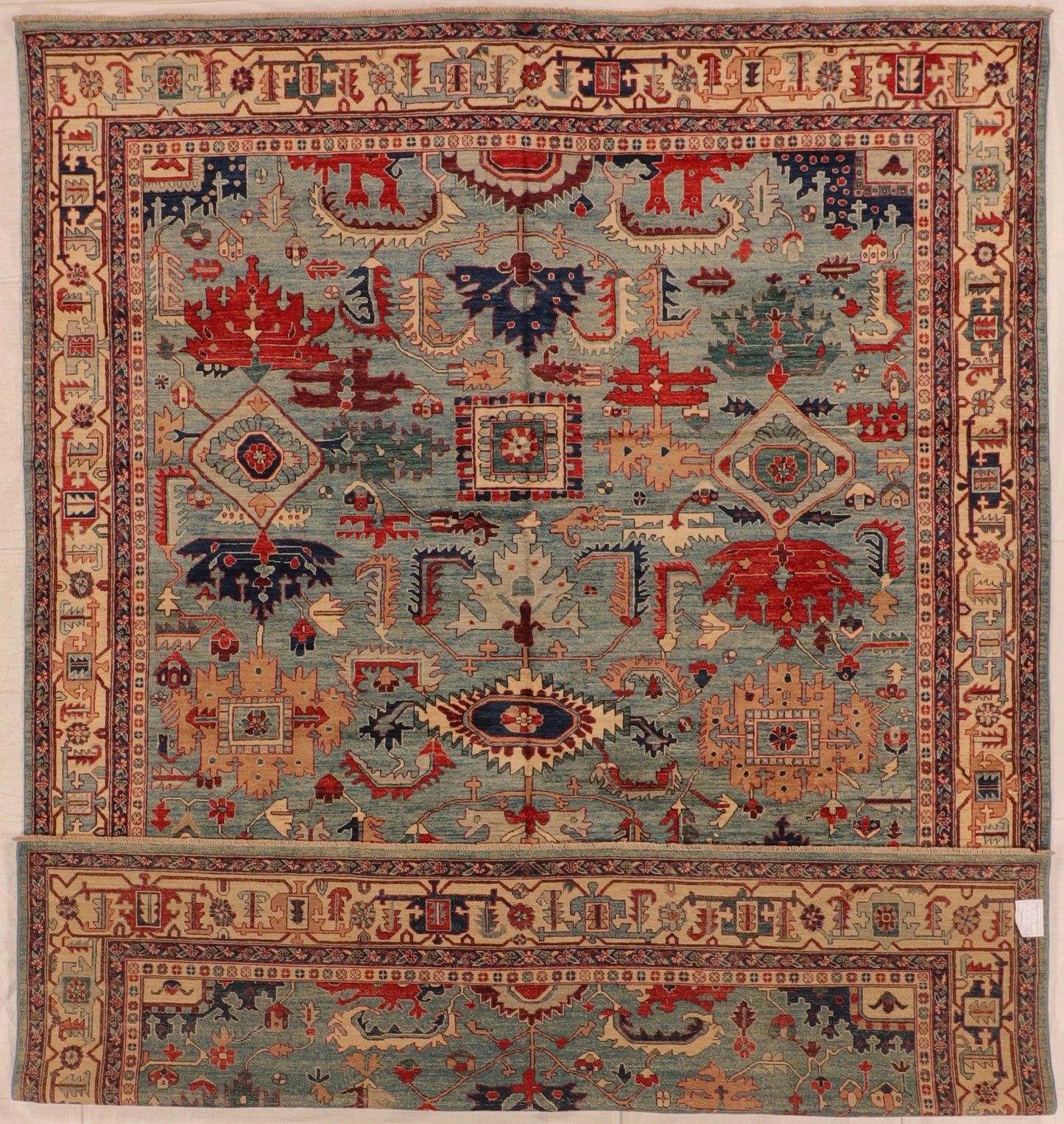 W 9.2 L 12.2 Serapie 100% Wool Hand-Woven All Over Design - 66274