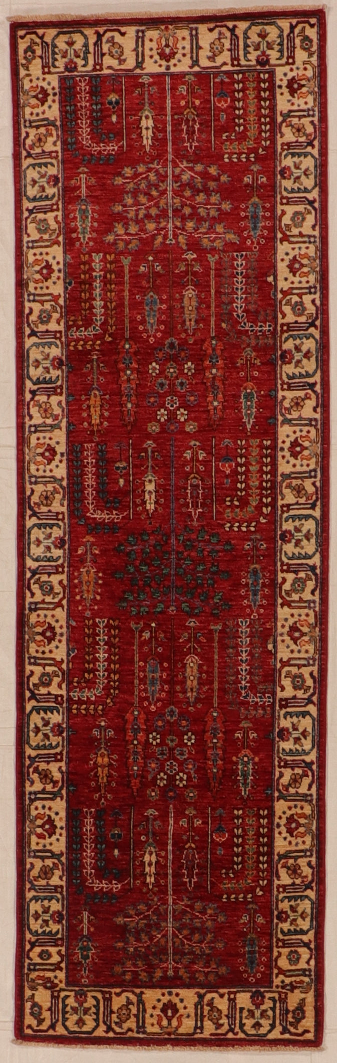 W 2.8 L 8.9 Tree Of Life Runner 100% Wool Handmade All Over Design - 66281