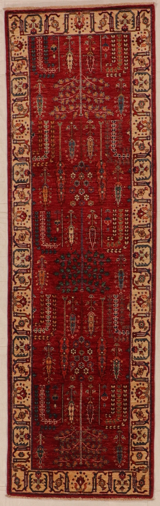 W 2.8 L 8.9 Tree Of Life Runner 100% Wool Handmade All Over Design - 66281