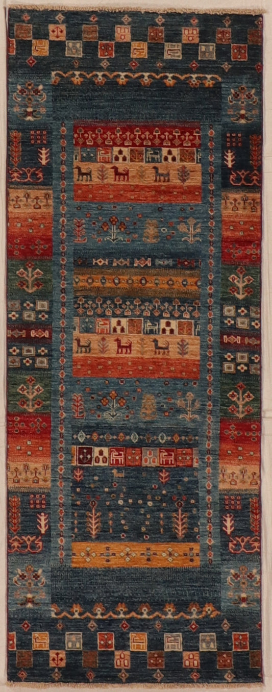 W 2.5 L 6.5 Baluch Runner 100% Wool Hand-Woven All Over Design - 66286