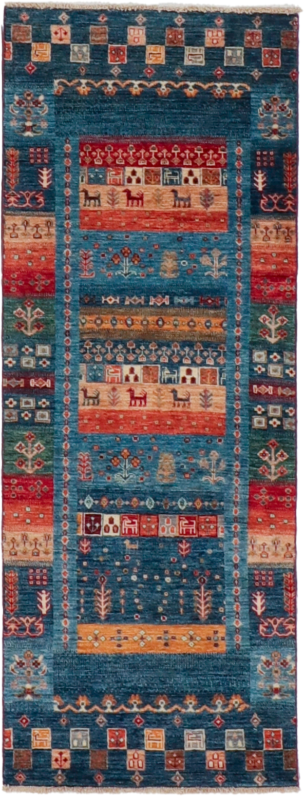 W 2.5 L 6.5 Baluch Runner 100% Wool Hand-Woven All Over Design - 66286