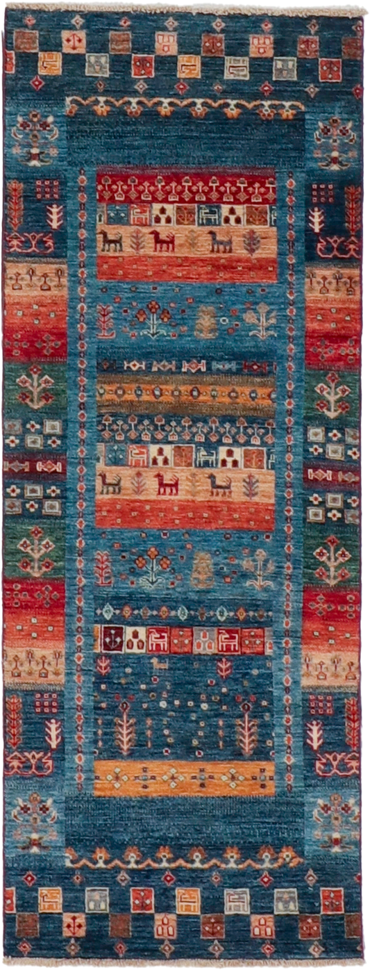 W 2.5 L 6.5 Baluch Runner 100% Wool Hand-Woven All Over Design - 66286